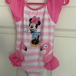 Disney Minnie Mouse Pink and White Swimsuit with Flamingos Size 2T Swimsuit